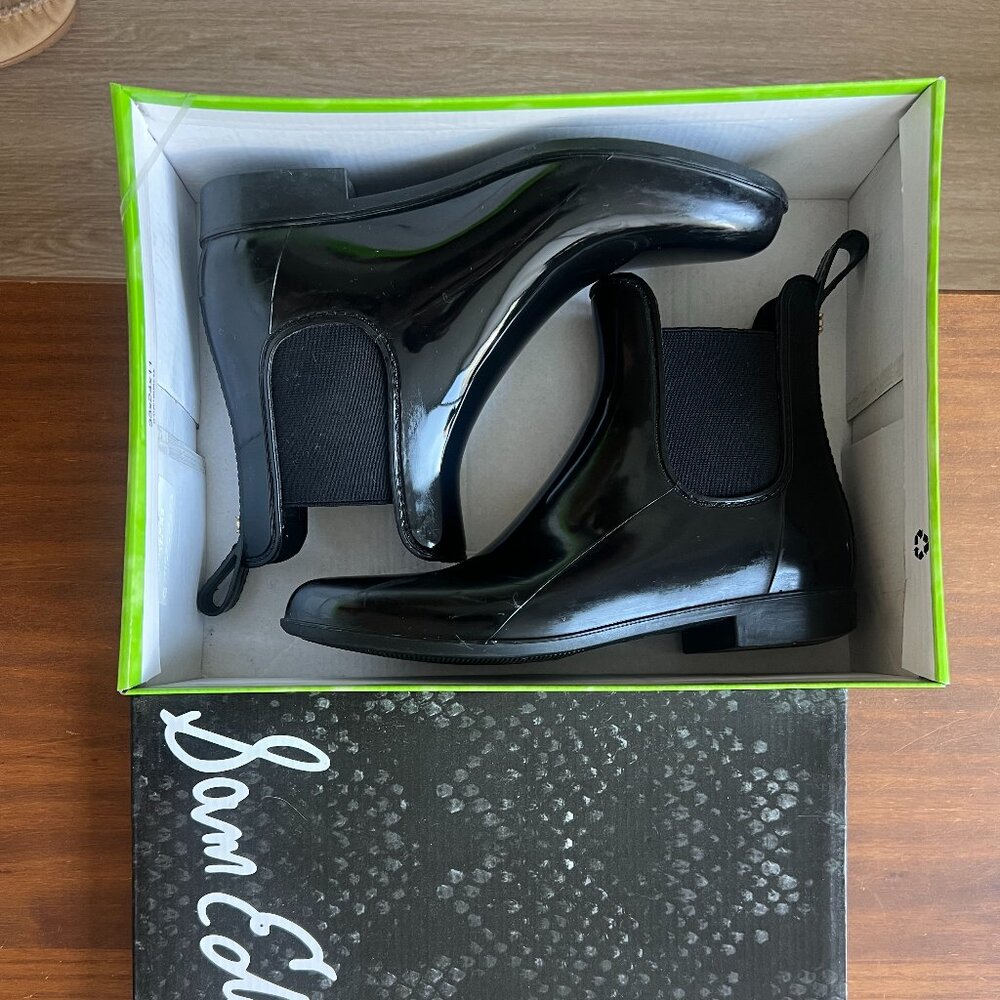 Sam Edelman black patent rubber rainboots women's size US 9